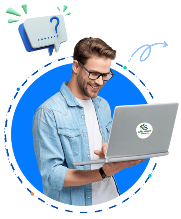 Team member at Nayaankur Services checking FAQ on laptop