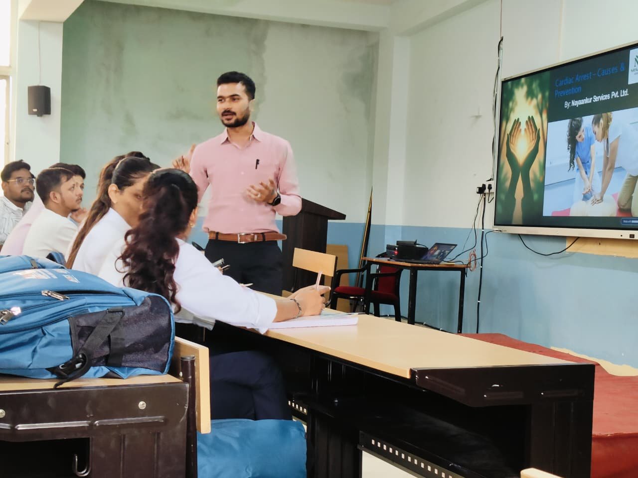 Professional CPR training provider teaching students in classroom