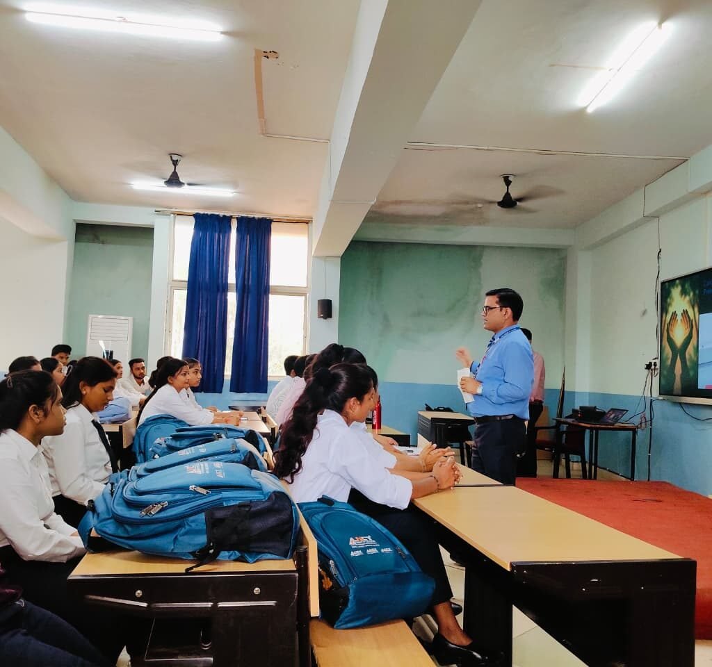 Trainer demonstrating CPR technique in classroom at LNCT Bhopal
